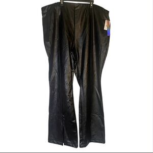 NWT Tinseltown Womens Plus Size 3X Slit-Cuff Flare-Leg Pants Black Pleather